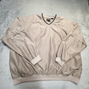 PGA Tour Pullover Mens XL Tan Wind Water Resistant Golf Jacket‎ V Neck Polyester